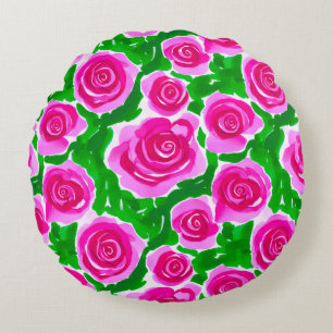 Fuchsia Rosa Watercolor Ro Rund Kudde