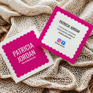 Fuchsia Rosa Wave Simple Social Media Icons Fyrkantigt Visitkort