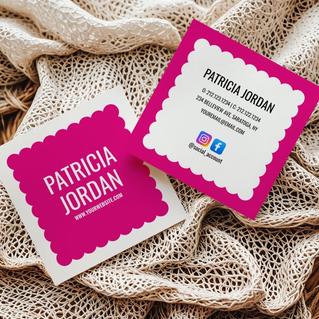 Fuchsia Rosa Wave Simple Social Media Icons Fyrkantigt Visitkort (Skapare uppladdad)