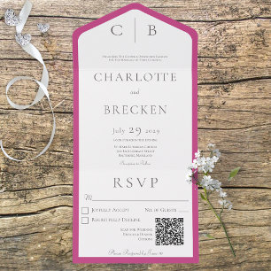 Fuchsia Rosa & White Monogram Minimal QR-kod
