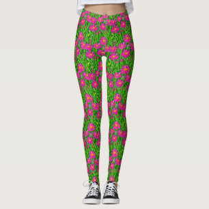 Fuchsia Rosa Wildblommor i Fält Leggings