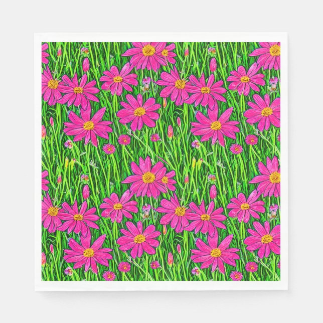Fuchsia Rosa Wildblommor i Fält Pappersservett (Framsidan)