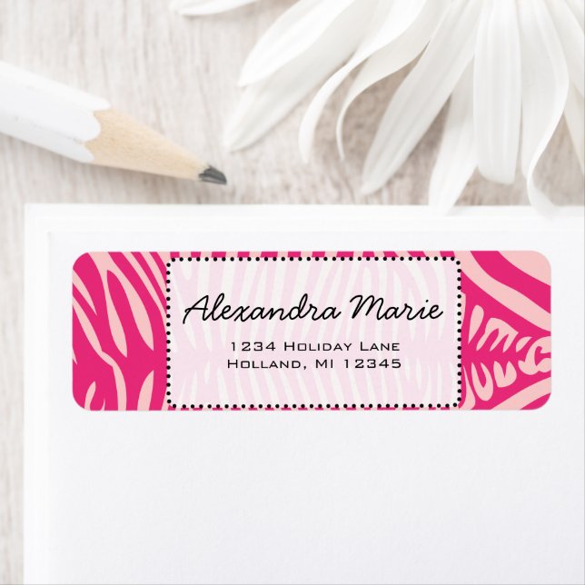 Fuchsia & Rosa Zebra Skin Byt bakgrund Färg Returadress Etikett (Insitu)