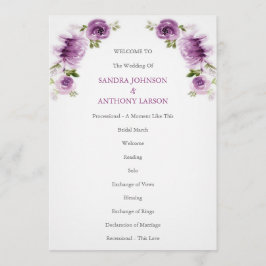 Fuchsia Rosor och Peonies Bröllopsprogram Program