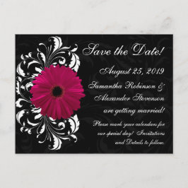 Fuchsia Rulla Gerbera Daisy Black Spara datum Meddelande Vykort