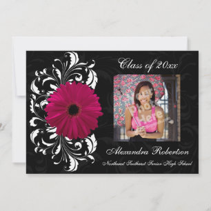 Fuchsia Rulla Gerbera Daisy Studenten Inbjudningar