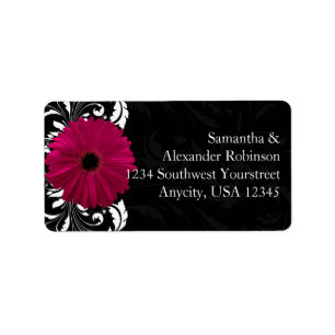 Fuchsia Rulla Gerbera Daisy w/Black and White Adressetikett