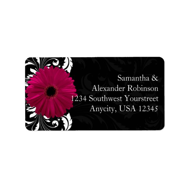 Fuchsia Rulla Gerbera Daisy w/Black and White Adressetikett (Framsidan)