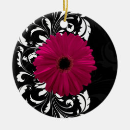 Fuchsia Rulla Gerbera Daisy w/Black and White Julgransprydnad Keramik