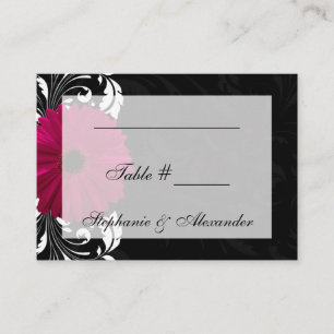 Fuchsia Rulla Gerbera Daisy w/Black and White Placeringskort