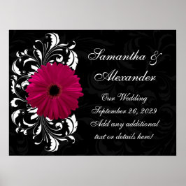 Fuchsia Rulla Gerbera Daisy w/Black and White Poster