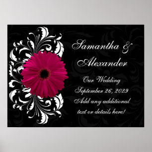 Fuchsia Rulla Gerbera Daisy w/Black and White Poster