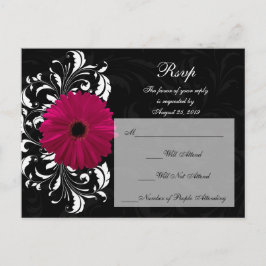Fuchsia rullande Gerbera Daisy med svart och vitt Inbjudan Vykort