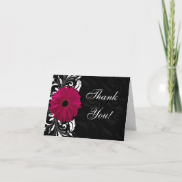 Fuchsia rullande Gerbera Daisy med svart och vitt Tack Kort