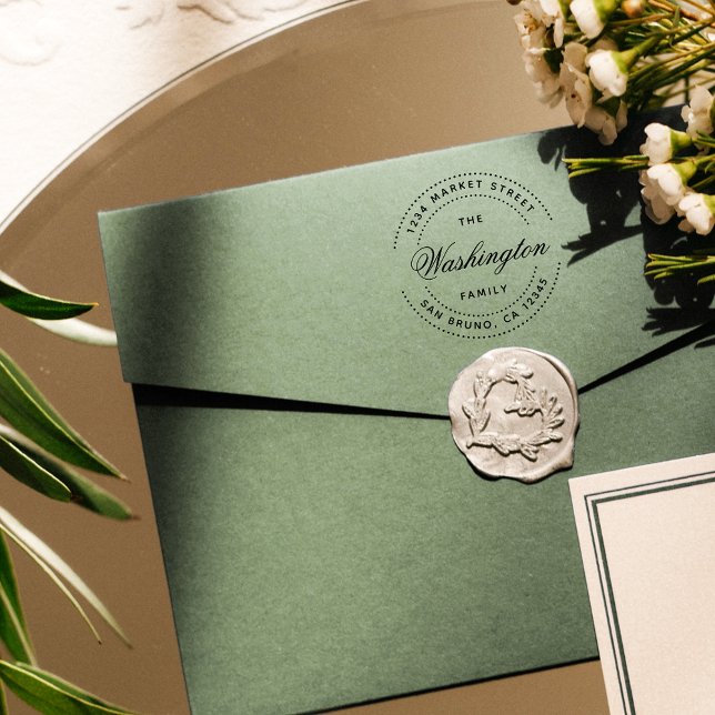 Fuchsia Script-familjen Namn | Rund Returadress Självfärgande Stämpel (Skapare uppladdad)