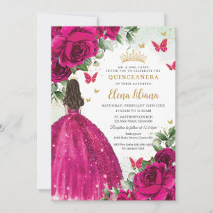Fuchsia Shock rosa Ro Blommigt Quinceañera Sweet 1 Inbjudningar