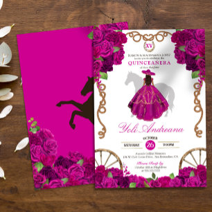 Fuchsia Shock rosa Ro Western Charro Quinceañera Inbjudningar