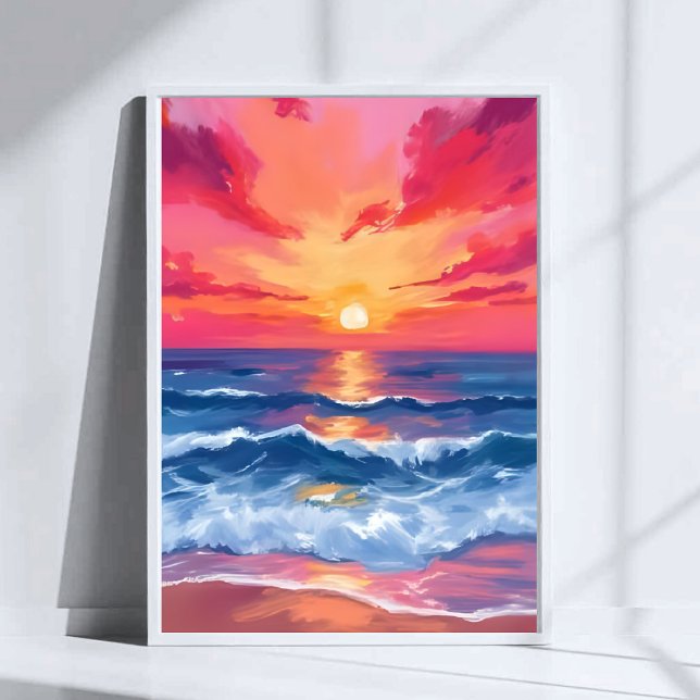 Fuchsia Shore Sunset | Ocean Waves Watercolor Poster (Skapare uppladdad)