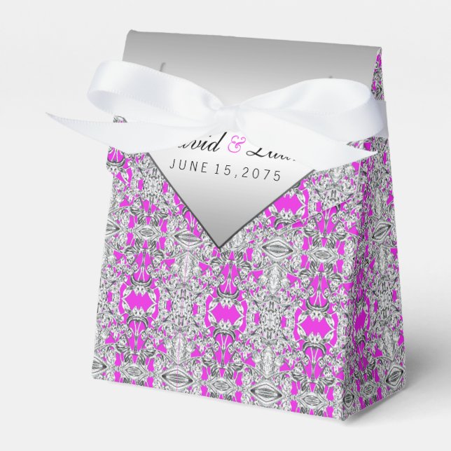 Fuchsia Silver Favor-låda Presentaskar (Framsidan Sidan)