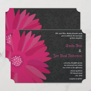 Fuchsia Silver Metallic Gerber Daisy Bröllop Inbjudningar