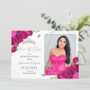 Fuchsia & Silver Quinceañera Spara datumfoto Inbjudningar