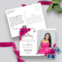 Fuchsia & Silver Tiara Quinceañera Foto Postkort Vykort