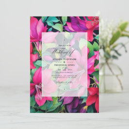 Fuchsia, smaragdgrön och svart blomsterbröllop inbjudningar
