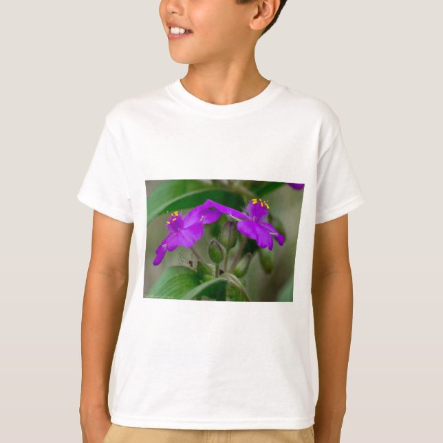 Fuchsia Spiderwort Tvillingar Vildblommor Presente Tee Shirt (Framsida)