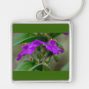 Fuchsia Spiderwort Twillingars Wildblomskorge Fyrkantig Silverfärgad Nyckelring