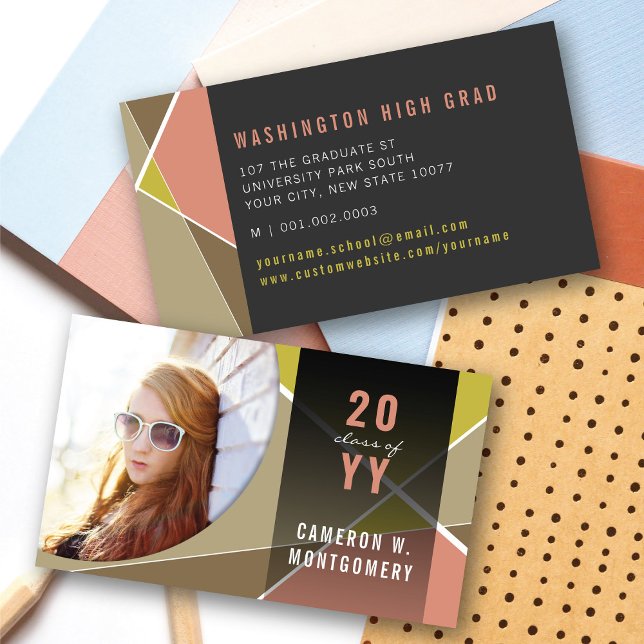 Fuchsia Stilsamma Geometriska Linjer Mod Foto Exam (Modern Stylish Geometric Criss Cross Photo Graduation Calling/Name Card @ zazzle.com/color_therapy)