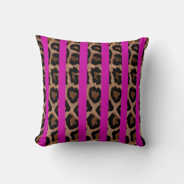 Fuchsia Stripe Leopard Skriv ut Dekorativ kudde (Framsida)