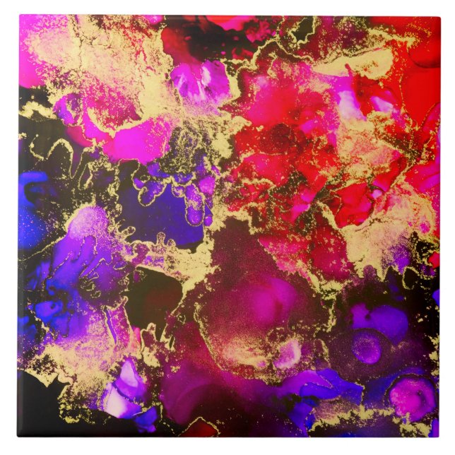 Fuchsia Stunning Alcohol Bläck Painting Kakelplatta (Framsidan)