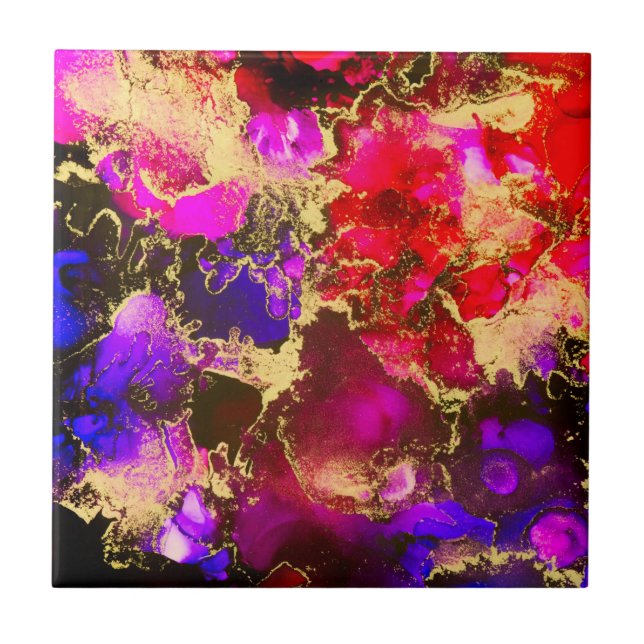 Fuchsia Stunning Alcohol Bläck Painting Kakelplatta (Framsidan)