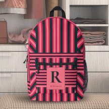 Fuchsia Svart Art Deco Chevron Randig Monogram