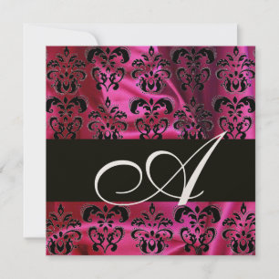 FUCHSIA SVART SILKE DAMASK MONOGRAM , Guldmetall Inbjudningar