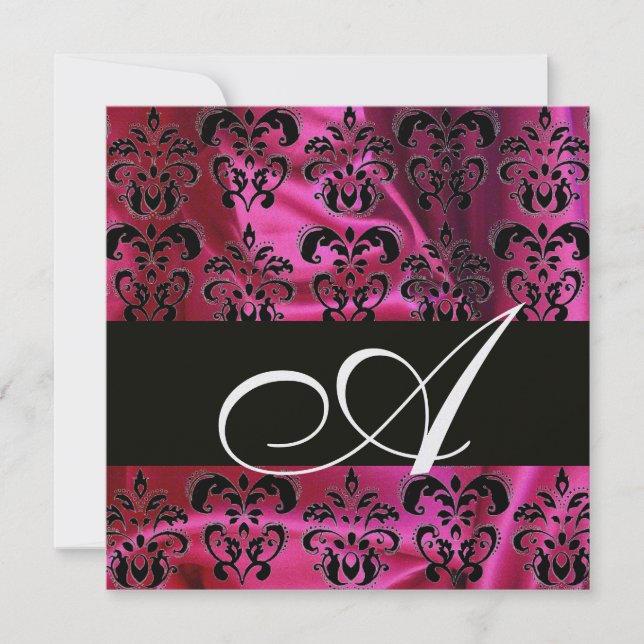FUCHSIA SVART SILKESDAMAST MED MONOGRAM ,White Ice Inbjudningar (Framsida)