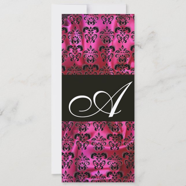 FUCHSIA SVART SILKESDAMAST MONOGRAM ,Guld Inbjudningar (Framsida)