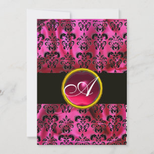 FUCHSIA SVART SILKESDAMAST RUBIN MONOGRAM ,vit Inbjudningar