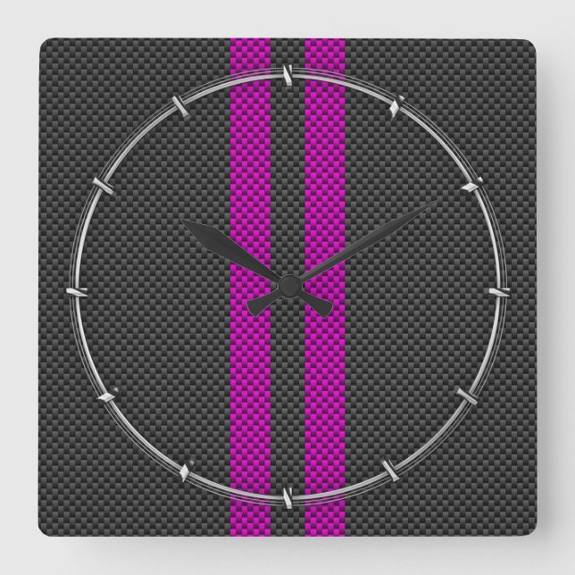 Fuchsia Tävla Rand i Carbon Fiber Stil Fyrkantig Klocka (Framsida)