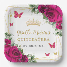 Fuchsia varmröd blommig fjärilar Quinceañera