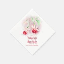 Fuchsia vattencolor red grönt bröllop napkins pappersservett