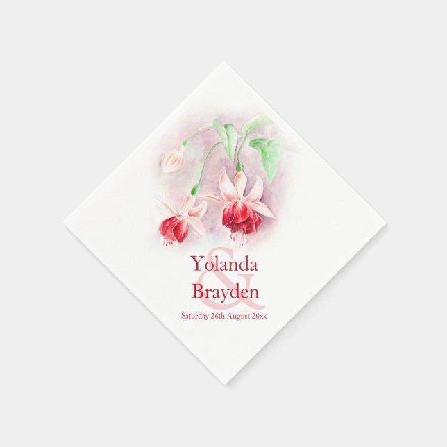 Fuchsia vattencolor red grönt bröllop napkins pappersservett (Hörn)