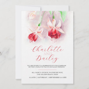Fuchsia vattencolor red rosa art bröllop inbjudningar