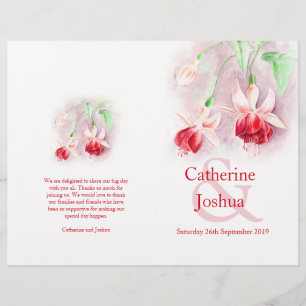 Fuchsia vattenfärgsröd rosa Bröllopsprogram