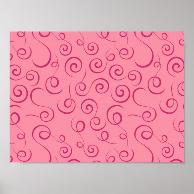 Fuchsia vid Rosa Retro Curly Swirl Spiral Poster (Framsidan)