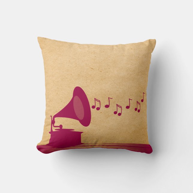 Fuchsia Vintage Gramophone Pillow Kudde (Framsida)
