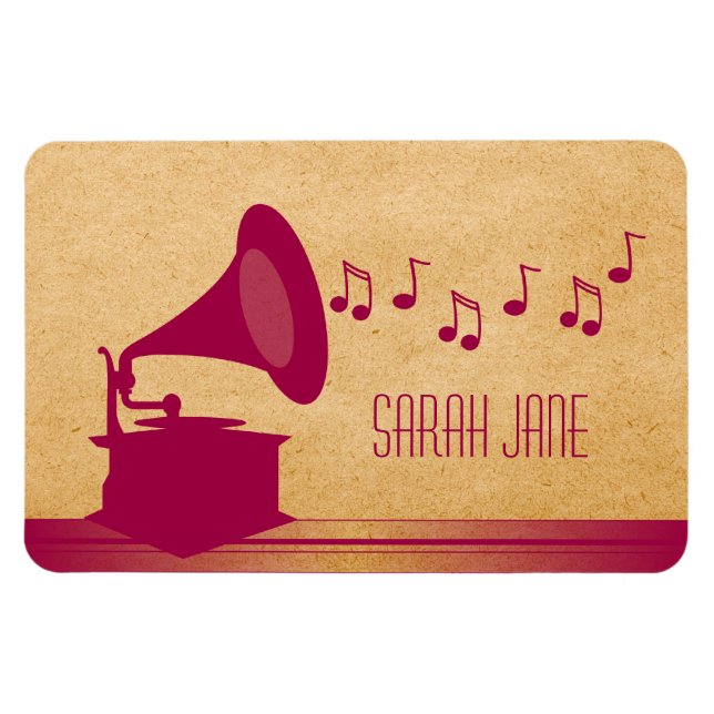 Fuchsia Vintage Gramophone Premium Magnet (Horisontell)