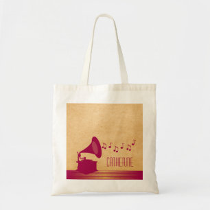 Fuchsia Vintage Gramophone Tote Bag Tygkasse
