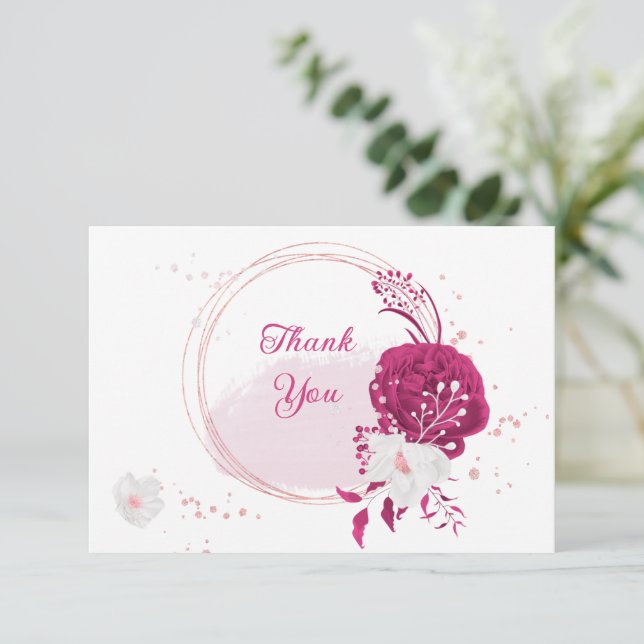 Fuchsia vita blommor botaniska bröllop tack kort (Stående Fram)