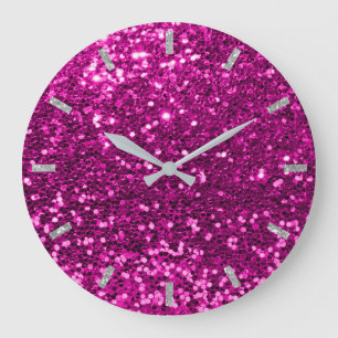 Fuchsia Vivid Grått av Bright Rosa ros Glitter Si Stor Klocka